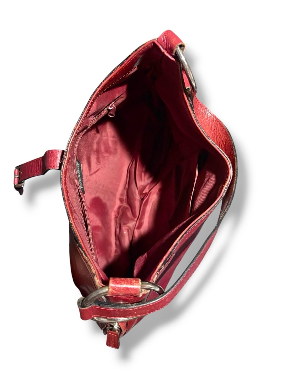 WILSONS LEATHER Red Hobo Shoulder Bag Expandable Bottom Snap Closure VINTAGE - Picture 12 of 14